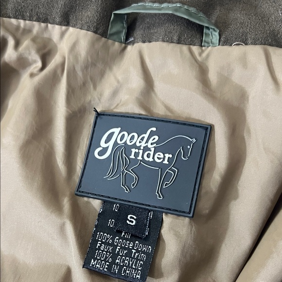 Goode Rider Olive Green Quilted Goose Down Jacket Size S - Picture 10 of 10